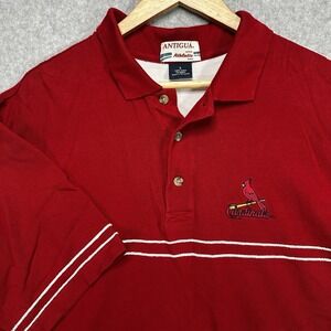 Y2K VTG St. Louis Cardinals Men's Antigua Short Sleeve Polo Shirt Red‎ Logo Sz L